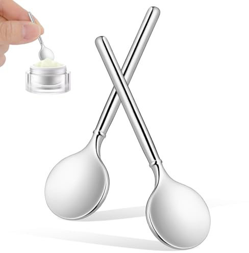 Healvian 2 espátulas para el cuidado de la piel herramienta de maquillaje de metal espátula cosmética mini cuchara de belleza aplicador para cremas y máscaras para aplicar y mezclar