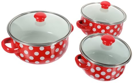Toyvian Set de Casseroles Émaillées avec Double Poignée Marmite à Fond Plat Résistante Haute Température Mini Faitout Polyvalent pour Cuisson Maison