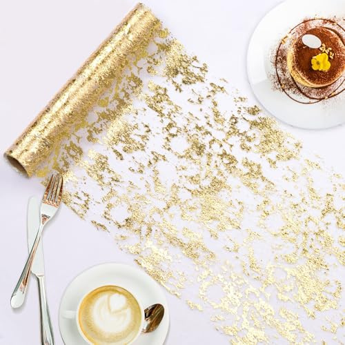 Tischläufer Gold, 28cm x 25m Tischband mit Beschicht in Glänzend Golden, Goldband-Dekoration für Esstisch, Polyester Tischdeko Herbstlich für Table Hochzeit, Party, Geburtstag, DIY-Dekoration
