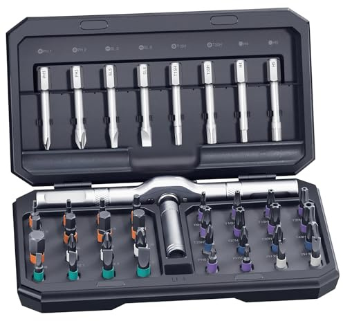 42-in-1 Magnetic Screwdriver Set, Multi Bit Ratcheting Screw Driver with Storage Case, Portable Compact Repair Tool Kit, DIY Bit Magnetic Drive Set for Computer, Eyeglass, Bicycles, Ring & Furniture