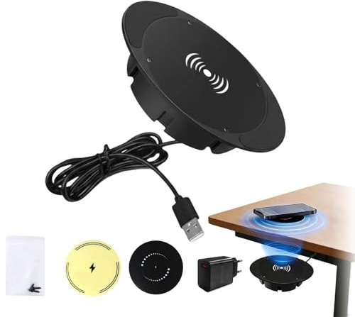 Invisible Under Desk Wireless Charger, 0.8-1.2 Long Distance Hidden Charging Pad, No Hole Required Under Table Wireless Charging Station for All Qi-Enabled Phones, Wood/Marble/Glass Desk (1pcs)