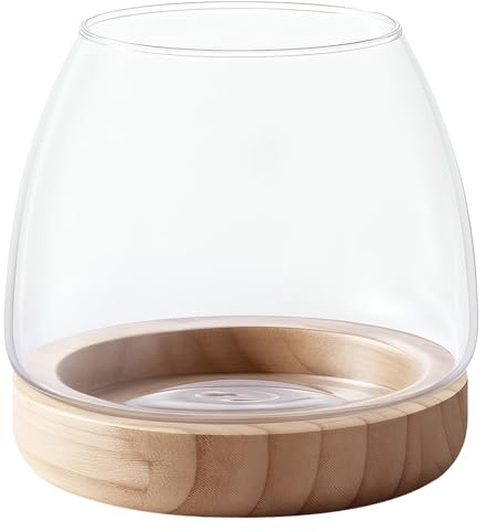 byepica Home Tabletop Glass Terrarium with Wooden Stand, Fish Tank, Vase, Succulents, Desktop Decoration for Hydroponics, Office
