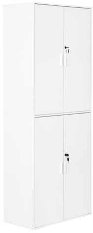 Aktenschrank Abschließbar Aufbewahrungsschränke Holz mit 4 Türen 6 Einlegeböden, Aktenschränk Multifunktionsschrank Büroschrank Hochschrank für Heimbüro Wohnzimmer Bad Garage/Weiß/78x40x200CM