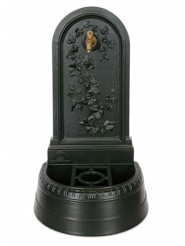 Fontaine Hedera Bassin Rond en Fonte d’Aluminium – Résistante au Gel – Fabrication Française – Robinet Laiton – Fontaine Murale Extérieure – Fonderie Conty