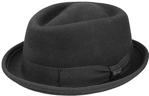 Lipodo Gratus Pork Pie Filzhut Damen Herren Wollhut Fedora mit Ripsband Made in Italy Sommer Winter schwarz L (58-59 cm)