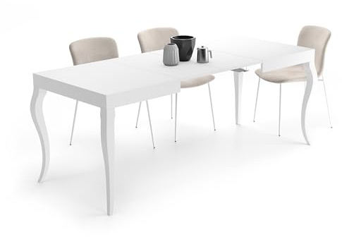 Mobili Fiver, Tavolo Allungabile Classico, 120(200) x80 cm, Bianco Opaco, per 6-8 persone, Tavolo Cucina, Soggiorno, Made in Italy