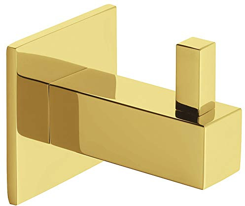 Gedotec Garderobenhaken Edelstahl PVD Messing poliert Kleiderhaken eckig - SOFIA | Design Garderobe für Wand & Paneel | Wand-Haken unsichtbar verschraubt | 1 Stück - Mantelhaken einzeln mit Schrauben
