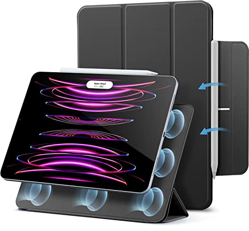 ESR für iPad Pro 12,9 Zoll Hülle 2022/2021/2020 (6./5./4. Generation), iPad Air 13 Zoll M3/M2 (2025/2024) Hülle, Starke Magnetbefestigung, Trifold Ständerhülle, Volle Pencil 2 Unterstützung, Schwarz