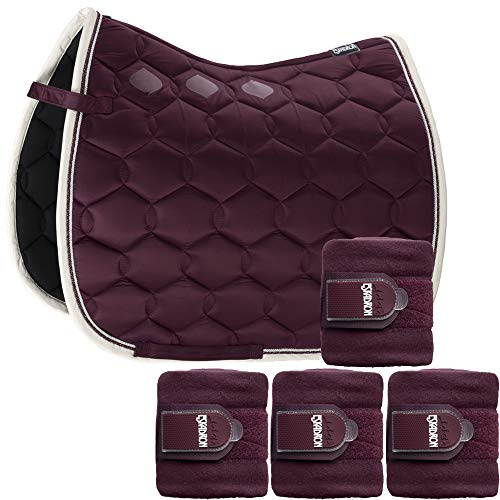 Eskadron Set Schabracke Glossy Wave mit doppel Kordel BlackBerry & Bandagen, Größe:Dressur (DL)