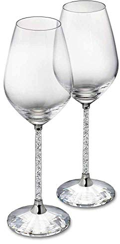 CMK Verres à vin en argent à pied avec strass, Lot de 2, 5.2 oz, Tulipe, Verre à vin