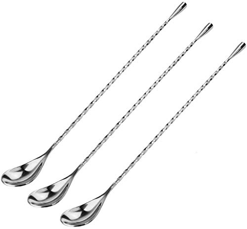 VICMAT 3 long-handled stainless steel spoons, bartender mixing spoon and screw spoon