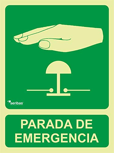 Seribas Señal Parada De Emergencia Homologada, Fotoluminiscente Clase B - Cartel PVC 0.7 mm- Tamaño A4 21x30 cm - Tinta y Material Resistente para Interior o Exterior - Cartel evacuación.