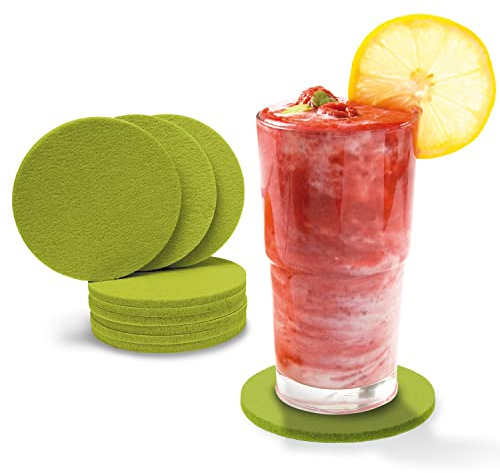 Tebewo 10er-Set Filz-Glas-Untersetzer - Premium-Untersetzer für Gläser, Tassen, Becher, Tisch und Bar, rund (10cm, grün)