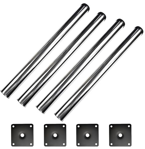 Qrity 4 Stück Verstellbare Möbelfüße, Tischbeine Rund Edelstahl Gesamt: 600-620mm, Tischbeine Möbelfuß für Tabellen, Schreibtische, DIY Möbel, Sofa