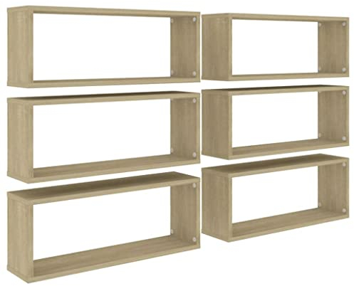 vidaXL 6X Würfelregal Wandregal Hängeregal Cube Lounge CD Regal Dekoregal Bücherregal Schweberegal Wandboard Regalwürfel Sonoma-Eiche 60x15x23cm Holzwerkstoff