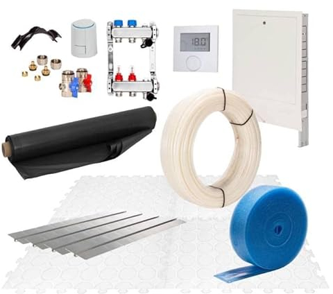 Fußbodenheizung Warmwasser Set 100m² Trockenestrich 25 mm Dämmplatte Alu-Verbund Rohr Regelung D
