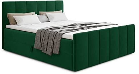 Sofnet Boxspringbett Star Lux mit Fußteil, 2 Bettkästen und Matratzentopper - Doppelbett mit Topper, Bonell-Matratze, Polsterbett, Bett, Betten, Schlafzimmer (160 x 200 cm, Grün (Kronos 19))