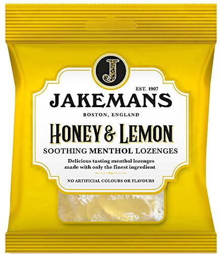 Jakemans Honey & Lemon 73g - Pack of 12 - Soothing Menthol Lozenges - Suitable for Vegetarians, Yellow