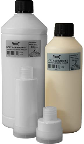 GRIMAS Latexmilch, 500ml, professionelles flüssiges Latex zur Erstellung von Special Make-Up, Zombies, Halloween, Wunden, Narben, FX Schminke und Abgüssen, trocknet transparent, Latexrubber milk