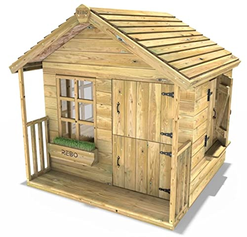 Rebo® 5FT x 5FT Children's Wooden Garden Playhouse - Puffin | OutdoorToys | Strong and Sturdy Wendy House for Kids, Pressure Treated Timber, Inspires Imaginative Play