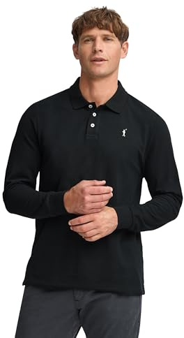 Polo Club Polo de Manga Larga Negro Hombre con Logo Bordado 100% Algodón Regular Fit