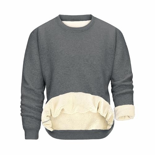 PASUDA Sweat Polaire Homme Chaud Col Rond Pullover Manches Longues Sweatshirt Épais Thermique Couleur Unie Coton Pull Hiver Casual Travail Sport
