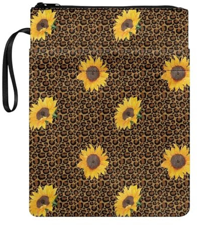 NETILGEN Sunflower Leopard Print Book Sleeve Cover with Zipper, 11.4 x 8.7 inch Book Protector Cover, Washable Fabric Paperback, Notebook, Textbook Cover