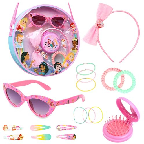 Disney Stitch Borsetta Bambina Carino Borsa Tracolla Ragazza con Accessori per Capelli e UV400 Occhiali da Sole Idee Regalo (Rosa Princesses)