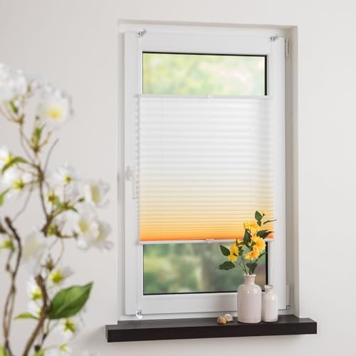 Bedrucktes Klemmfix-Plissee mit Farbverlauf, Lichtschutz, Sichtschutz, verspannt, ohne Bohren oder Schrauben, Breite: 40 cm/Länge: 130 cm, apricot