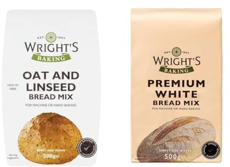 Wright's | Oat & Linseed Bread Mix And Premium White Bread Mix 500g | For Machine or Hand Baking | Suitable for Vegetarians