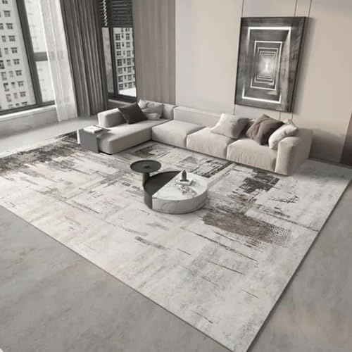 18meng Art Tappeto da soggiorno 150 x 180 cm bianco grigio astratto design moda a righe tappeti per soggiorno camera da letto sala da pranzo corridoio tappeto rettangolare lavabile in lavatrice