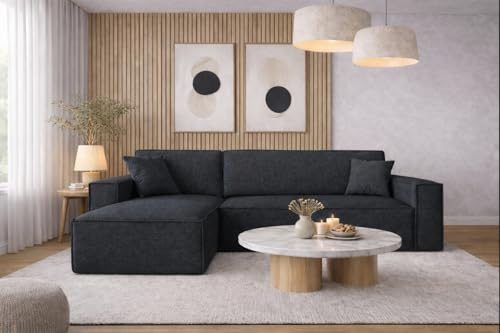 Kaiser Möbel, Ecksofa mit schlaffunktion, mit Bettkasten, Schlafsofa Best, Designer L-Form Sofa, Modern Design Couch, Polsterecke, Freistehend, Stoff Neve Dunkelgrau Links