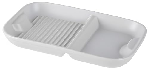 Dowbom DB-FGP-014 Portionskontrollteller, geteilte Teller für Erwachsene, bariatrische Teller zur Portionskontrolle, wiederverwendbares 2-teiliges Lunch-Tablett (25,4 cm, Weiß-A)