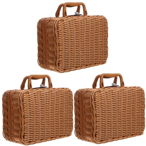 PRETYZOOM 3piezas Cesta De Picnic Retro De Imitación Rattan Caja Organizadora Con Almacenamiento Decorativo Para Bodas Fotografía y