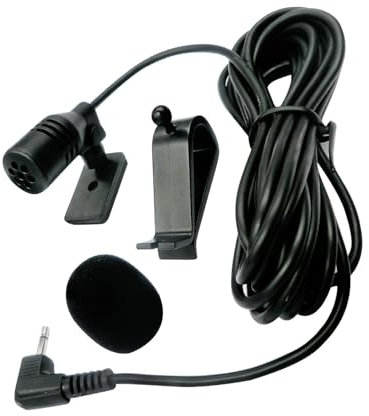 Novstuf Microphone Externe Voiture 3,5mm, Micro avec Clip Autocollant Housse Mousse Câble Haute Qualité Plug Play Condensateur Annulation Bruit Compatible Bluetooth Audio Stéréo GPS DVD