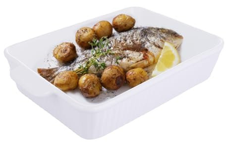 ZOFUN 4.5 L / 4.75 Qt Casserole Dish, 40 x 23 x 7.5 cm Baking Dishes for Oven, Large Rectangular Oven Dishes with Handle, Rectangular Ceramic Baking Pan for Cooking Baking and Servicing