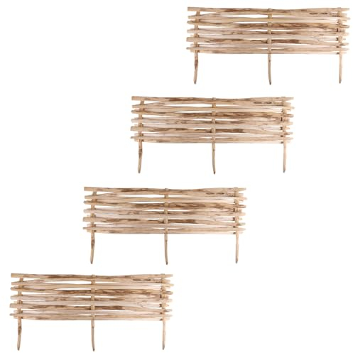4X Beeteinfassung Beetumrandung Rasenkante Haselnuss Holz 4er Set Holz 102x30cm