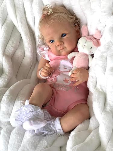 RXDOLL Realistische Neugeborenen Baby Puppen Mädchen Bettie 45CM Ganzkörper Vinyl Reborn Babypuppen Anatomisch korrekte Echt Aussehende Baby Puppe Blonde Haare Lebensechte Babypuppe