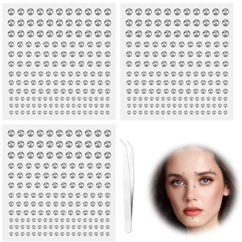495st Ansikte Ädelstenar, Icke-Piercing Nose Silver Eyebrow Stud Stickers Lip Studs Stick on Face Rhinestones Diamond Stickers Cool Punk Y2K Makeup Patches for Women Men