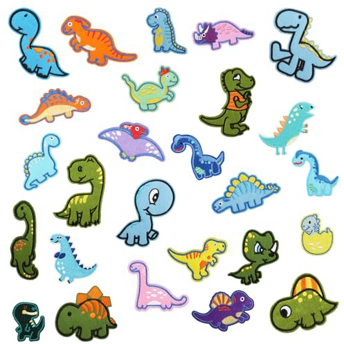 26 Stück Flicken zum Aufbügeln Kinder Bügelflicken Kinder Dinosaurier Patches zum Aufbügeln Bügelaufnäher Dino für T-Shirt Jeans Kleidung Taschen Mützen Reparieren Sie das Loch