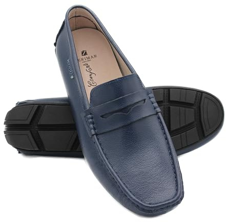 Zerimar Mocasines Hombre Piel - Loafer Casuales de Cuero - Zapatos Color Marino - Talla 40