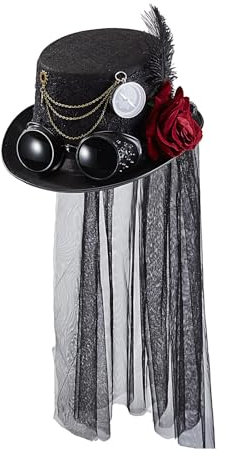 Fulenyi Unisex Steampunk Zylinder Halloween Kostüm Hut mit Brille Schwarz