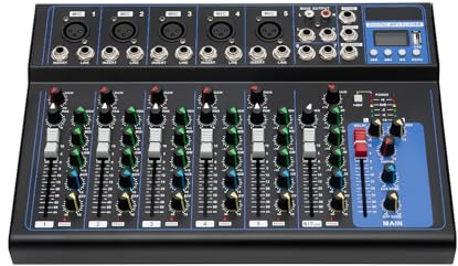 HOARLICN 7 Kanal Audio Mischpult, Konsole Verstärker Live Studio Mixer Mit Mikrofoneingängen, Bluetooth Und USB Für Karaoke Und DJ