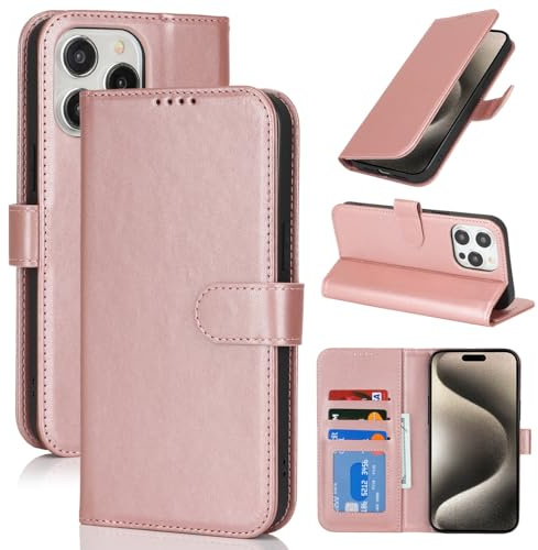 Zouzt Hülle für iPhone 15 Pro Max 6,7, Premium PU Leder, Roségold | Handyhülle mit Kartenfächern, Magnet Klapp Schutzhülle, Stoßfeste TPU-Innenhülle, Frauen Männer, Leather Wallet Phone Case