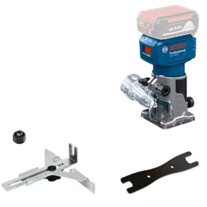 Profi System 18V von Bosch Akku-Fräsmaschine GLF 18V-8 (Adapter zur Staubabsaugung - Flächenfräsen, Rollenführung, 8 mm Spannbuchse, Schlüssel, ohne Aktenkoffer/Ladegerät)