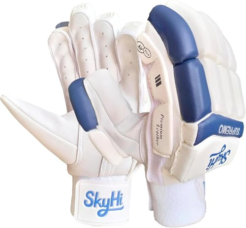 Skyhi Supremo Cricket Batting Gloves for Batsman, Split Fingers, Stylish Design, Comfortable Grip, PVC Thumb Patch and Breathable Mesh for Ventilation for Men, Right and Left Hand