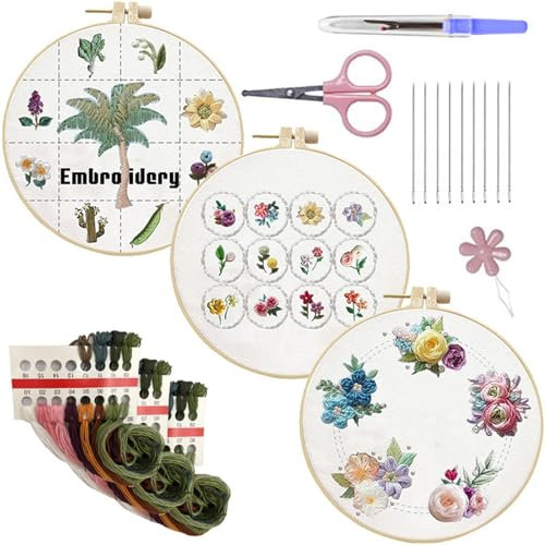 Nähset, Top-Stickset mit Blumenmuster, Stickrahmen, handgefertigt, Blumenstickerei, Starter-Set für Damen