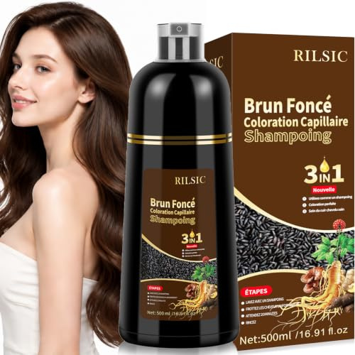 Shampoing Colorant 3 en 1 Brun foncé pour Cheveux Blancs 500ml | Shampooing Instantané pour Cheveux,Shampooing Colorant Cheveux Blancs,Color Shampoo pour Hommes et Femmes