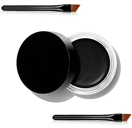 Erinde Black Gel Eyeliner, Waterproof Long Lasting Cream Eyeliner Gel Pot, High-Intensity Pigments Smudge-Proof Eye Liner Makeup, Water-Resistant Eyeliner with 2PCS Brushes #01
