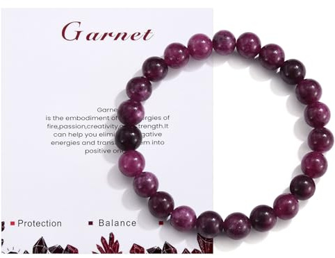 CERSLIMO Natural Garnet Bead Bracelet - Stretch Link Bracelet with 8mm Crystal Beads for Women Men Teen Girls Boys - Anxiety Bracelet Gift for Birthday Christmas